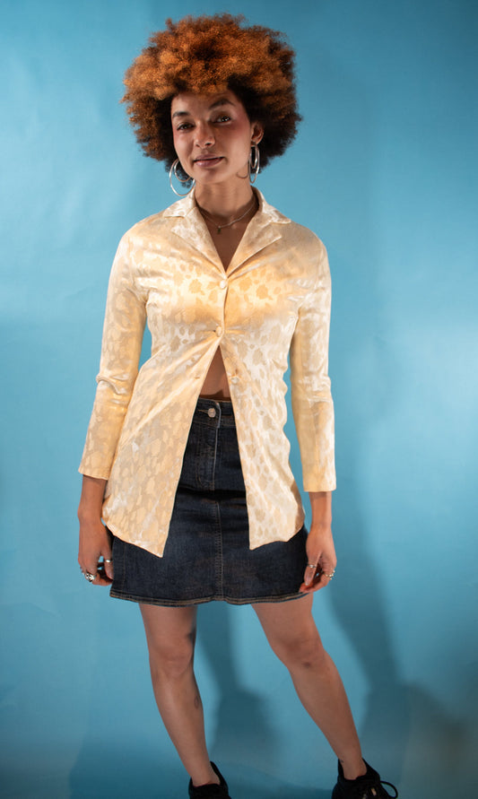 Vintage 1960s Jacquard Collard Blouse in Lemon.