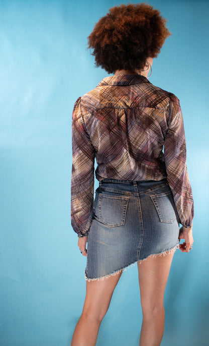 Vintage Y2K M Striped Checked Shirt in Purple.