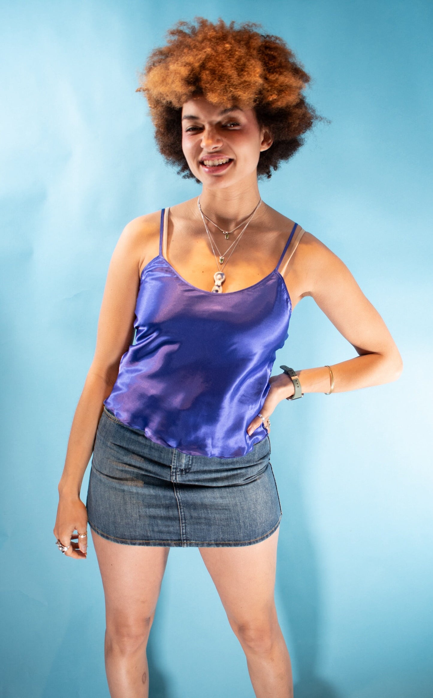 Vintage Y2K Size S Disco Cami Top in Purple Satin.