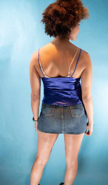 Vintage Y2K Size S Disco Cami Top in Purple Satin.