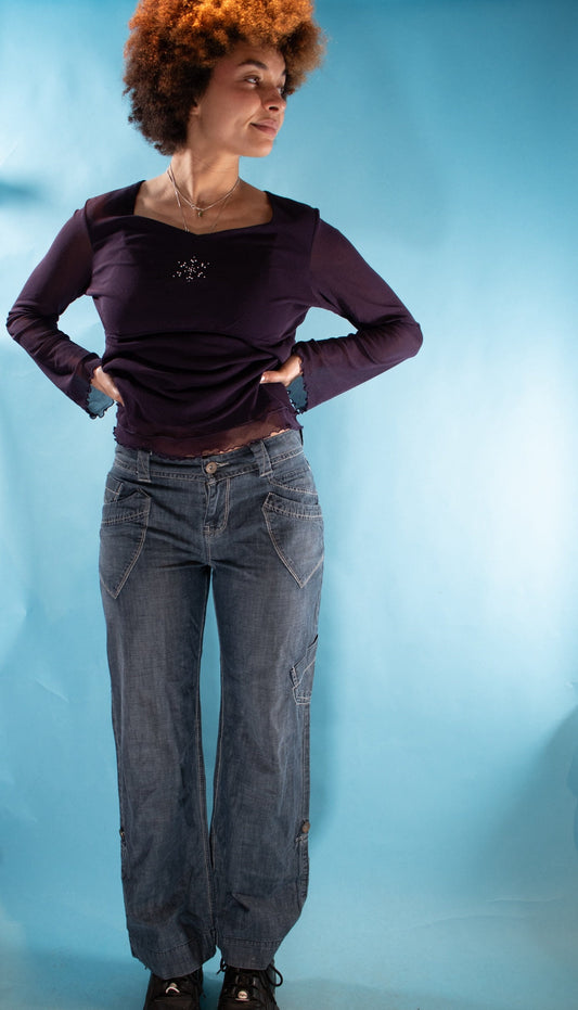 Vintage Y2K M Cargo Style Denim Jeans in Dark Blue.