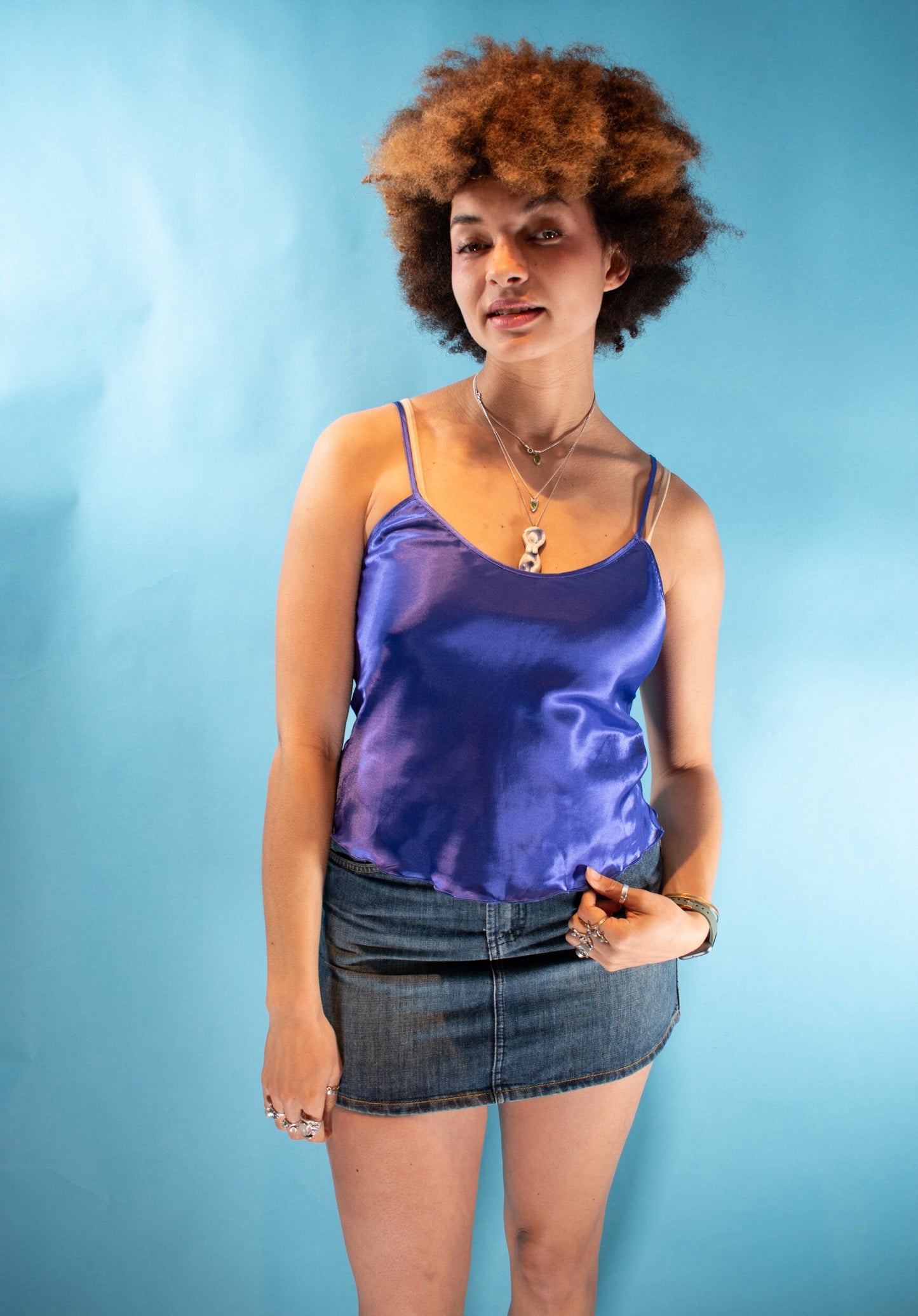 Vintage Y2K Size S Disco Cami Top in Purple Satin.
